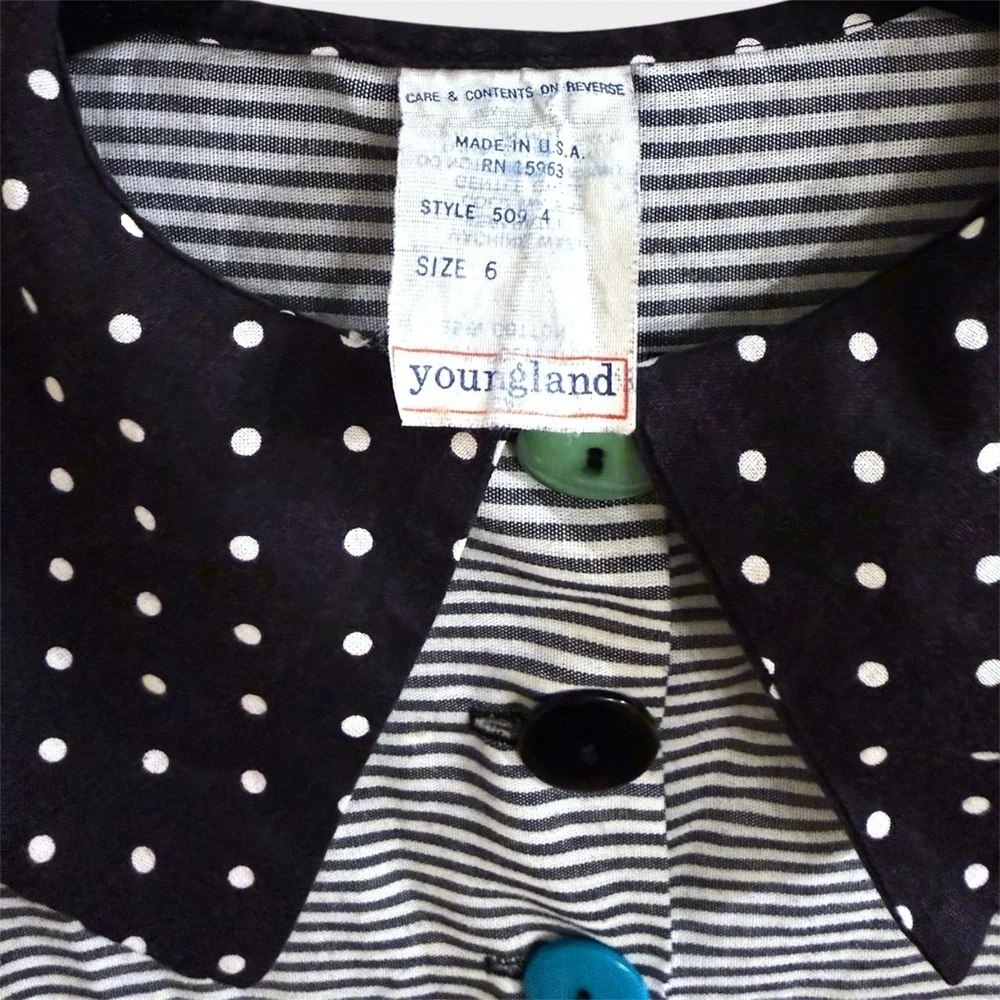 Vintage Youngland Girls Dress Sz 6 80s Polka Dot Collar Colorful Rainbow Buttons